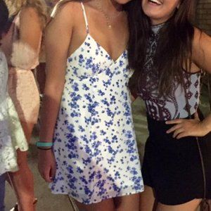 Blue Floral Spaghetti Strap Dress